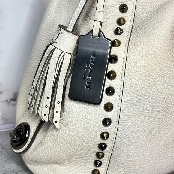 Coach Edie 31 Shoulder Bag – Chalk Pebbled Leather Silver & Gold Rivets /Dustbag - Picture 15 of 16